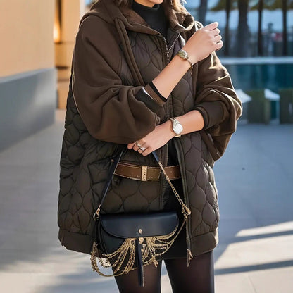 Plus Size Hooded Stitching Down Cotton-padded Jacket