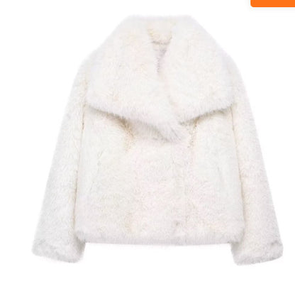Winter Plush Coat Fashion Warm Thicken Fluffy Lapel Jacket