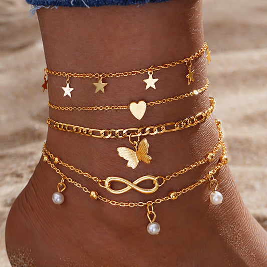 Butterfly Pearl Heart Anklet