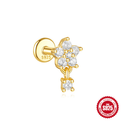 S925 Sterling Silver Moon Diamond Ear Rings
