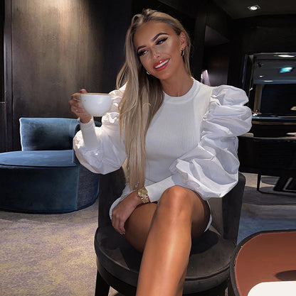 Puff Sleeve Long Sleeve Slim Bottoming Top