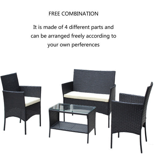 4 PC Rattan Patio Furniture Set Outdoor