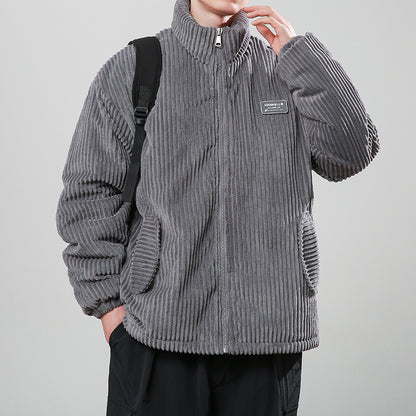 Winter Corduroy Cotton-padded Coat Warm Stand Collar Zipper Jacket Casual