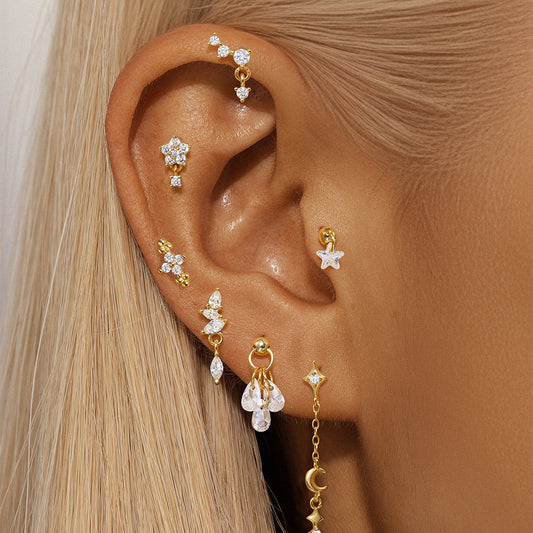 S925 Sterling Silver Moon Diamond Ear Rings