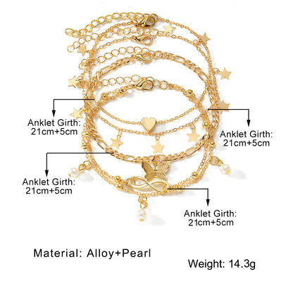 Butterfly Pearl Heart Anklet