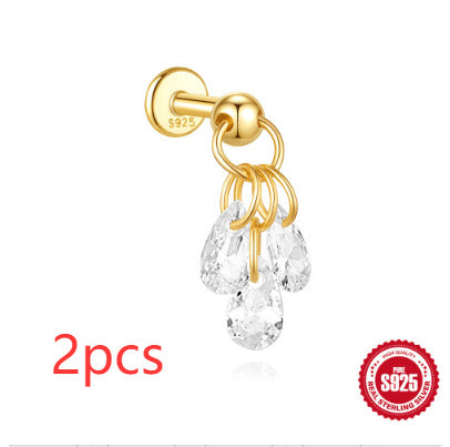 S925 Sterling Silver Moon Diamond Ear Rings