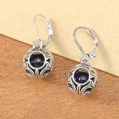 Vintage Engraving Gemstone Pendant Earrings