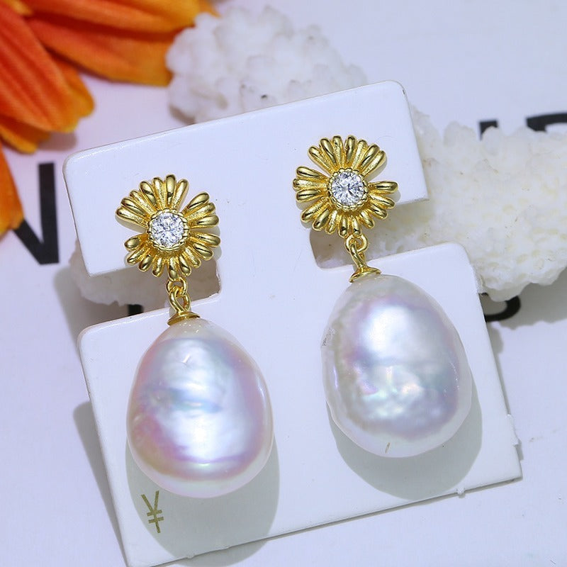 Baroque S925 Sterling Silver Flower Earrings