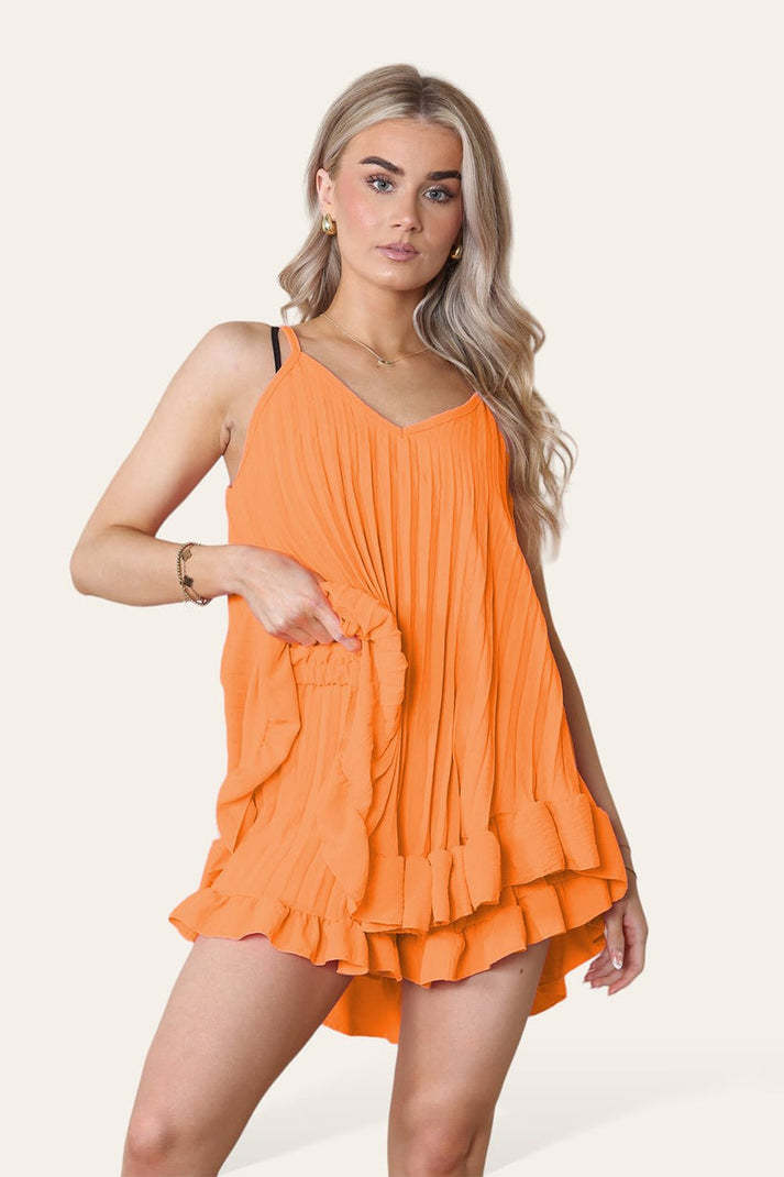 Cami Pleated Frill Hem Top & Matching Frill Shorts Co-Ord Set