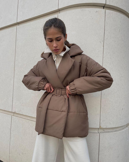 Winter Lapel Waisted Cotton Coat