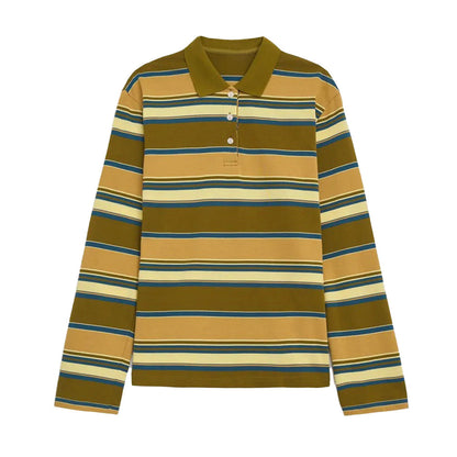Loose Trendy Retro Long-sleeved Striped T-shirt