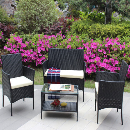 4 PC Rattan Patio Furniture Set Outdoor
