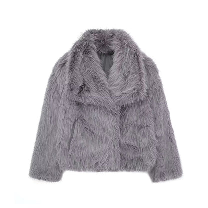 Winter Plush Coat Fashion Warm Thicken Fluffy Lapel Jacket