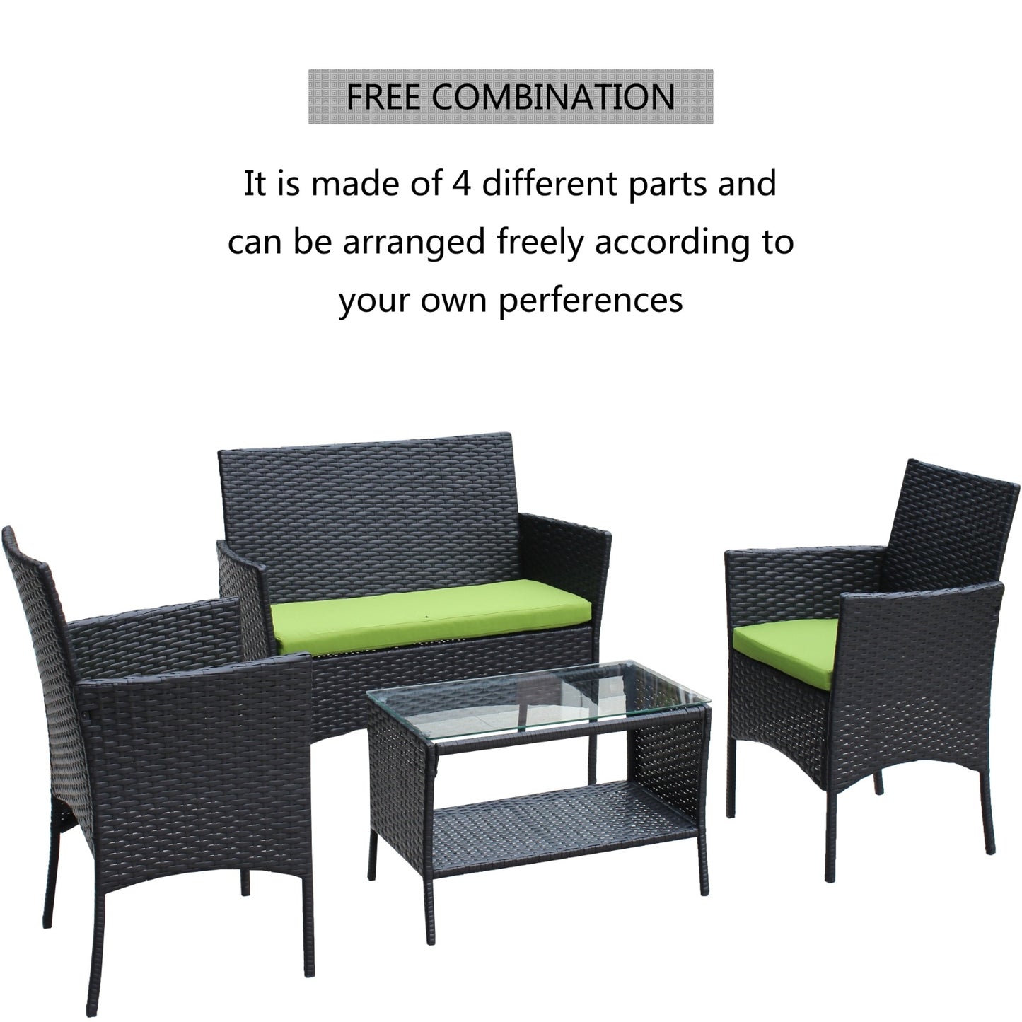 4PC Rattan Patio Furniture Set Outdoor