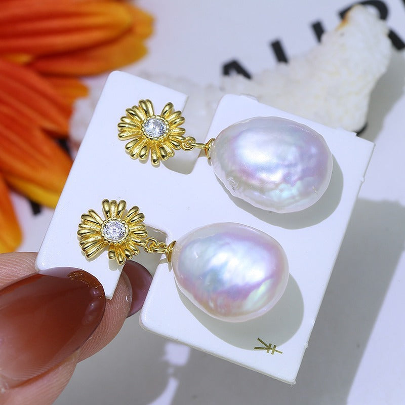 Baroque S925 Sterling Silver Flower Earrings