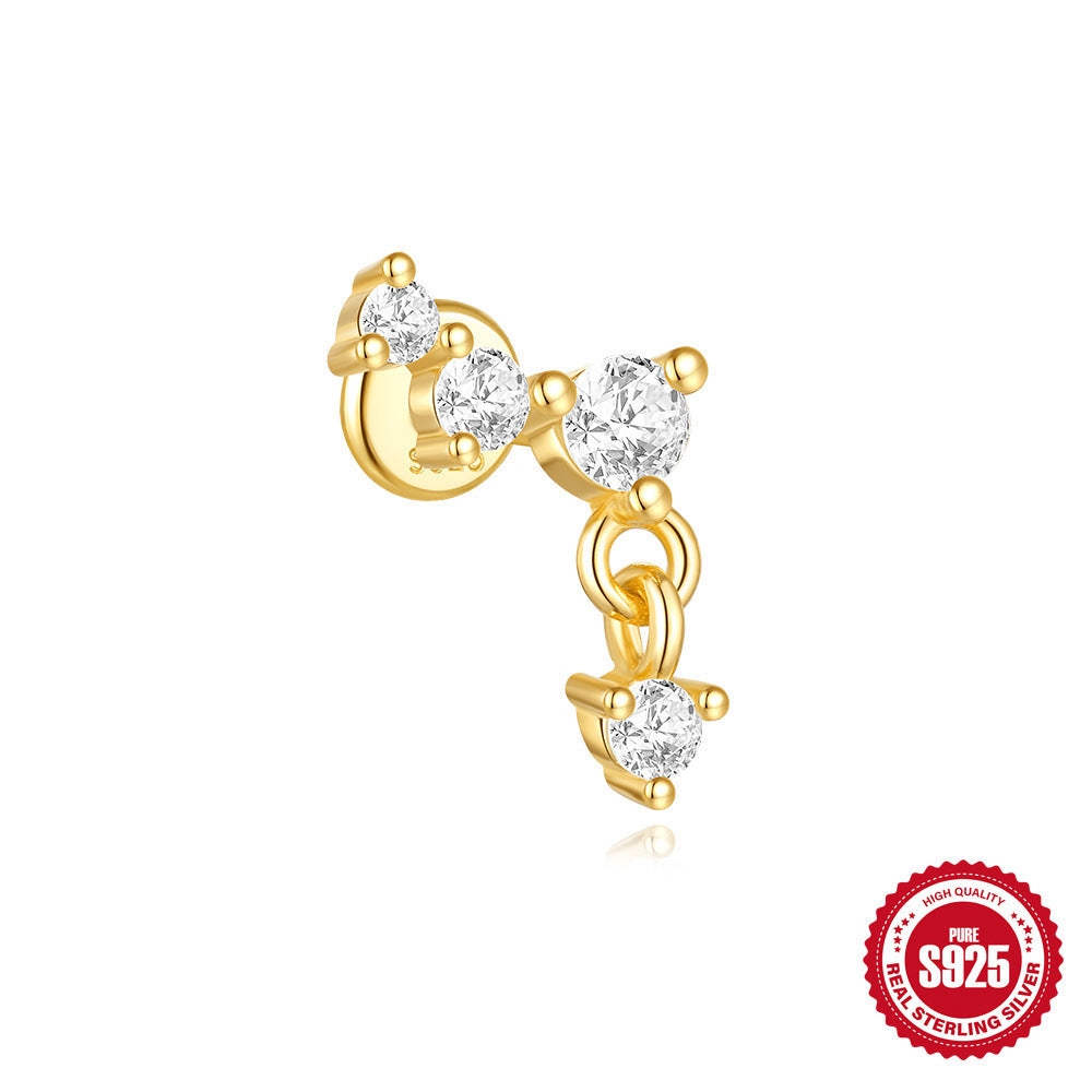 S925 Sterling Silver Moon Diamond Ear Rings