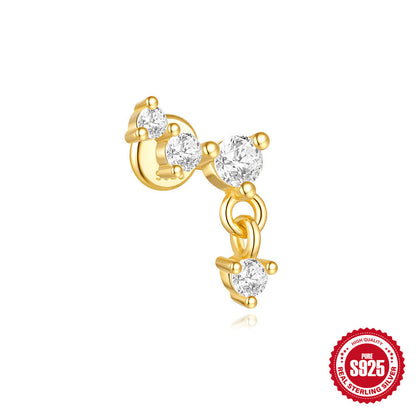 S925 Sterling Silver Moon Diamond Ear Rings