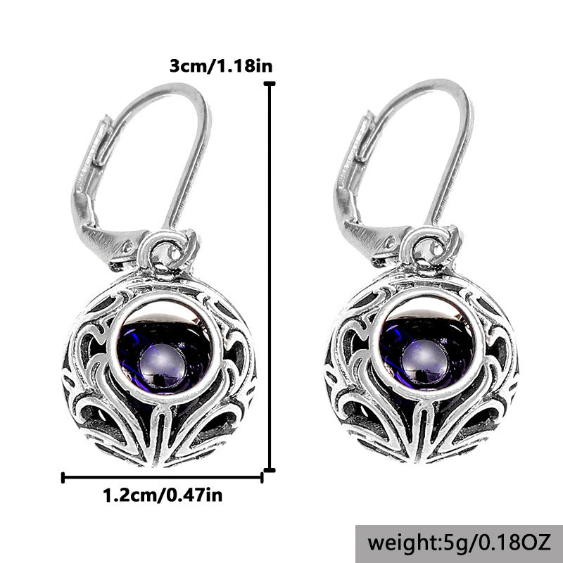 Vintage Engraving Gemstone Pendant Earrings