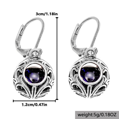 Vintage Engraving Gemstone Pendant Earrings