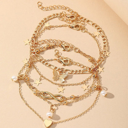 Butterfly Pearl Heart Anklet