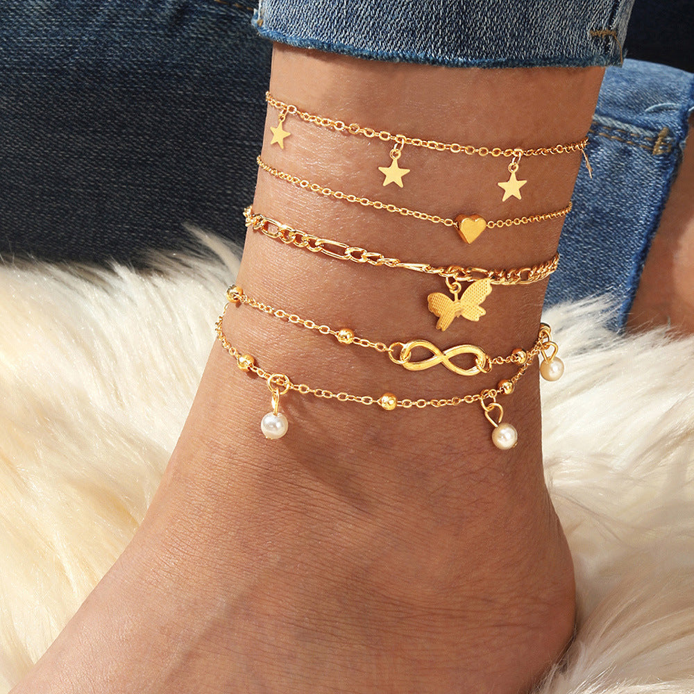 Butterfly Pearl Heart Anklet