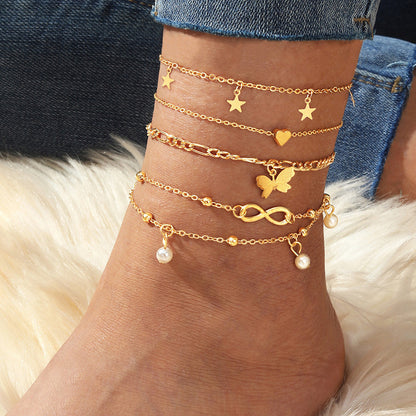 Butterfly Pearl Heart Anklet