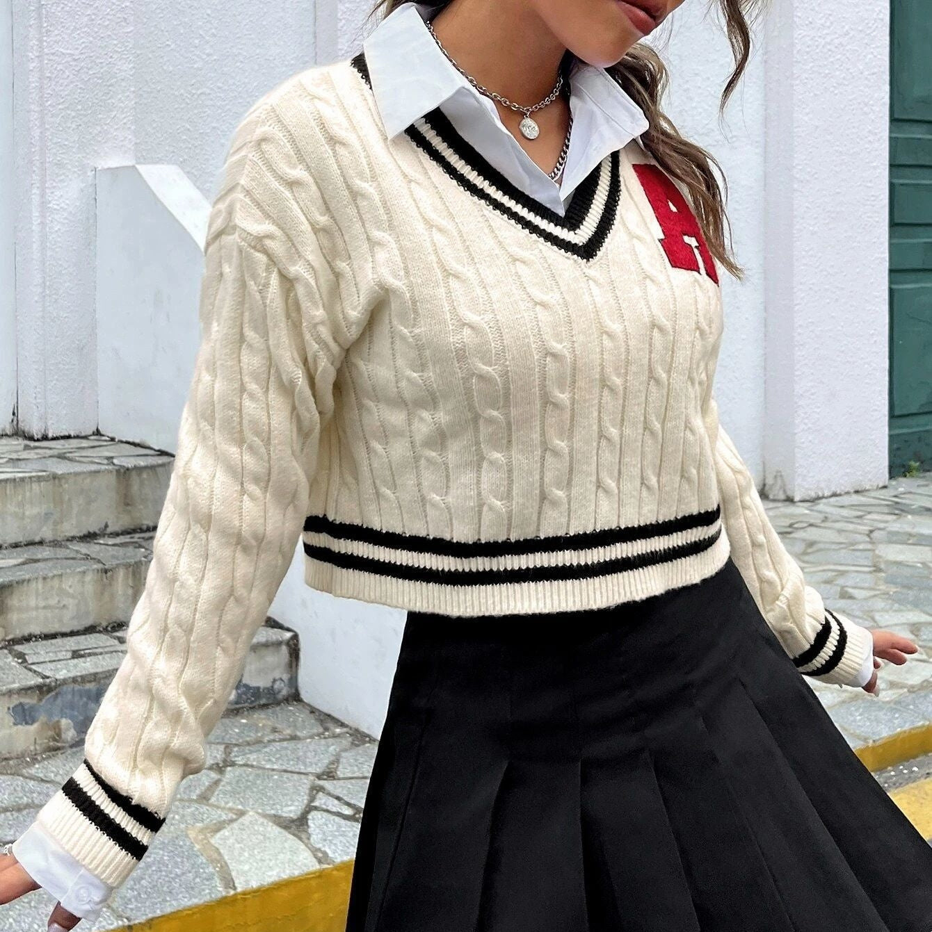 Knitted Shirt Slim Striped Long Sleeve