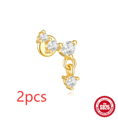 S925 Sterling Silver Moon Diamond Ear Rings