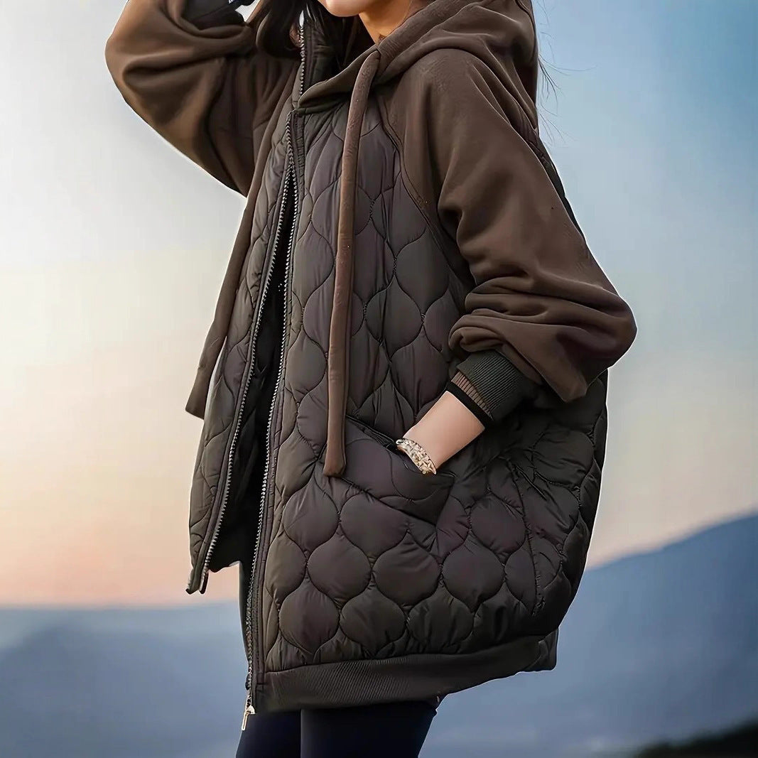 Plus Size Hooded Stitching Down Cotton-padded Jacket